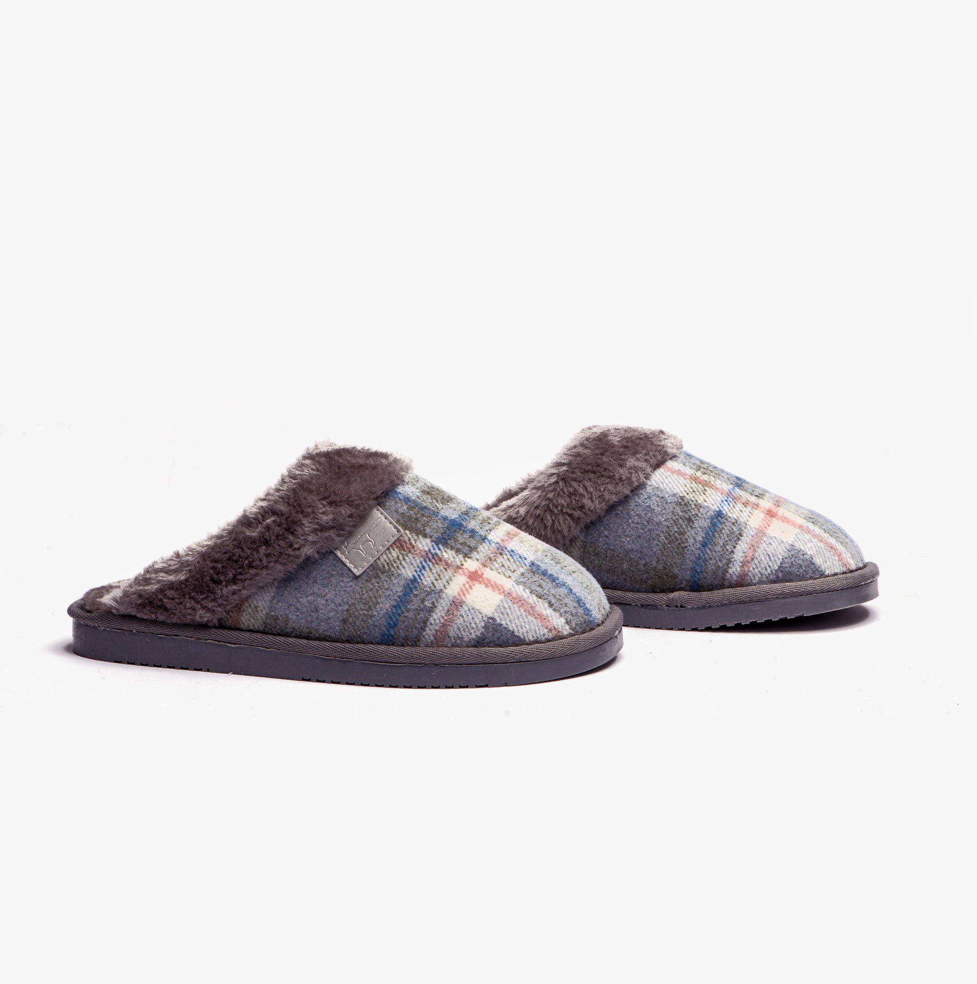 Jo & Joe SHETLAND Womens Slippers Slate Grey side view showing soft textile upper and cozy lining.