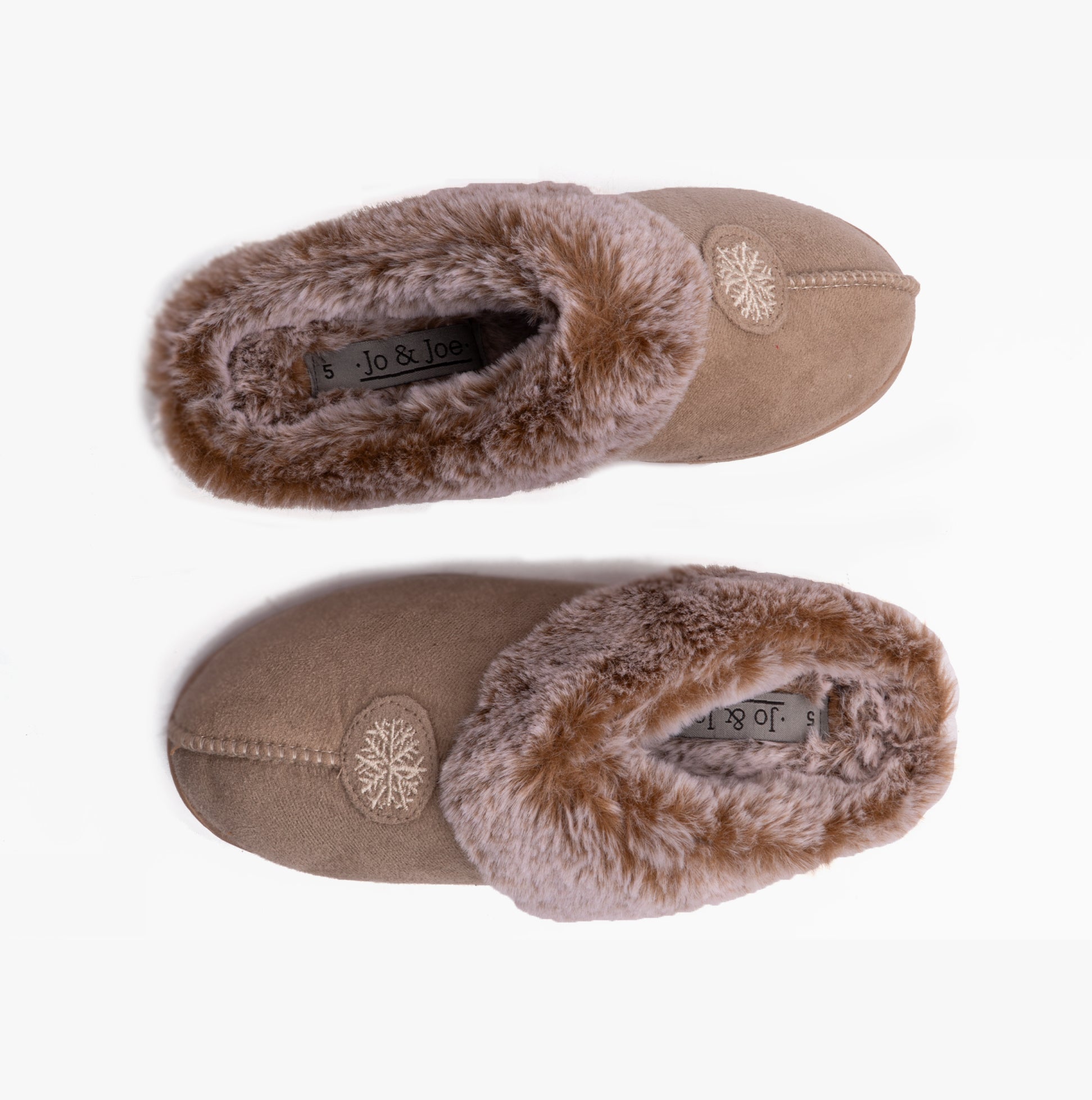 Jo & Joe SPLENDOUR Womens Slippers Sand top view showing faux suede and faux fur lining for comfort.