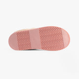 Jo & Joe THYME Womens Slippers Pink bottom view with wavy rubber sole, showcasing the flat design and comfortable features.