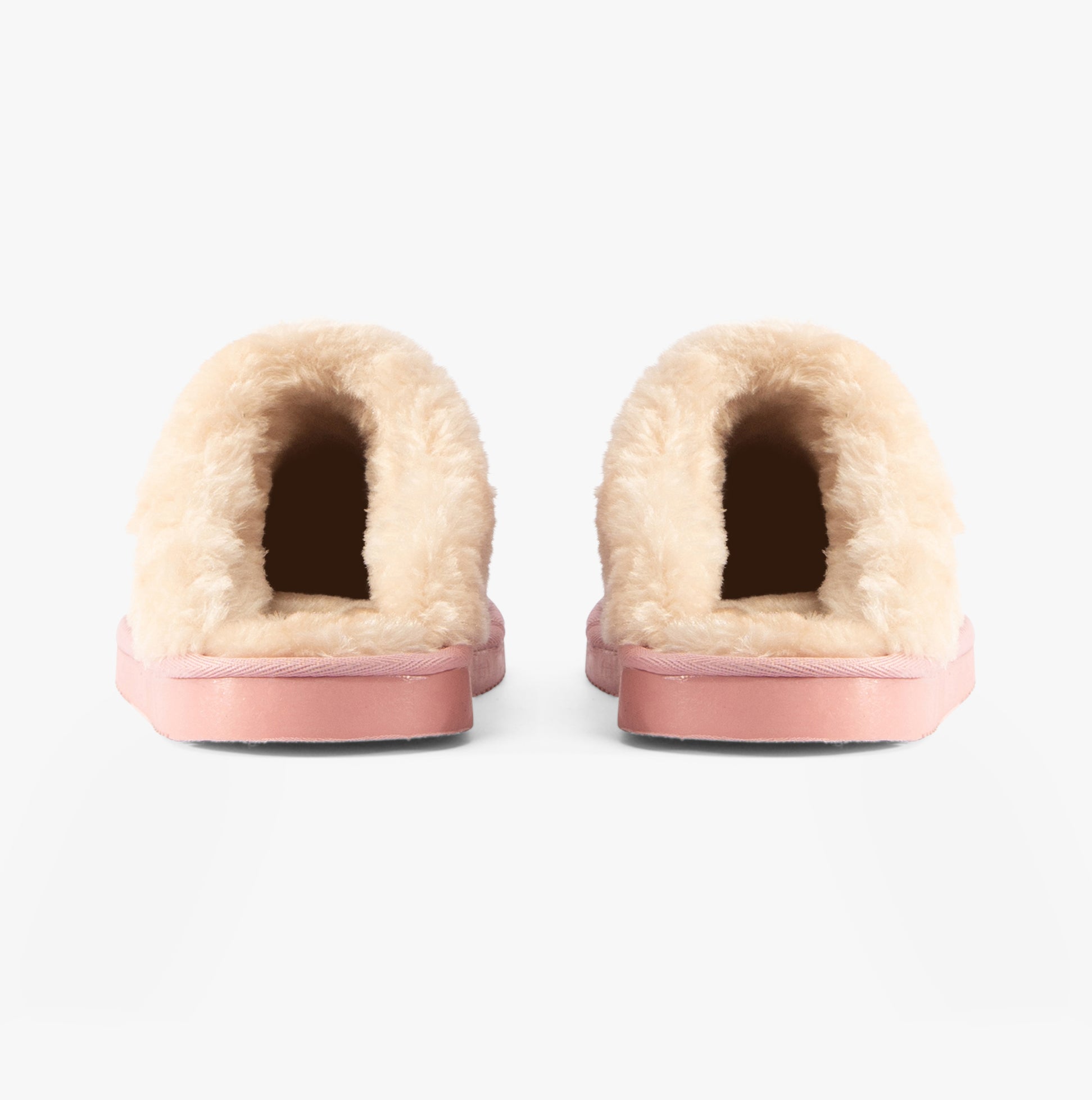 Jo & Joe THYME Womens Slippers Pink rear view showcasing faux fur lining and slip-on design.