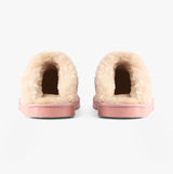 Jo & Joe THYME Womens Slippers Pink rear view showcasing faux fur lining and slip-on design.