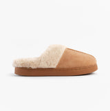 Jo & Joe ZOE Womens Mule Slippers Chestnut side view showcasing soft textile upper and cozy lining.