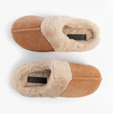 Jo & Joe ZOE Womens Mule Slippers Chestnut top view with plush lining and slip-on design.