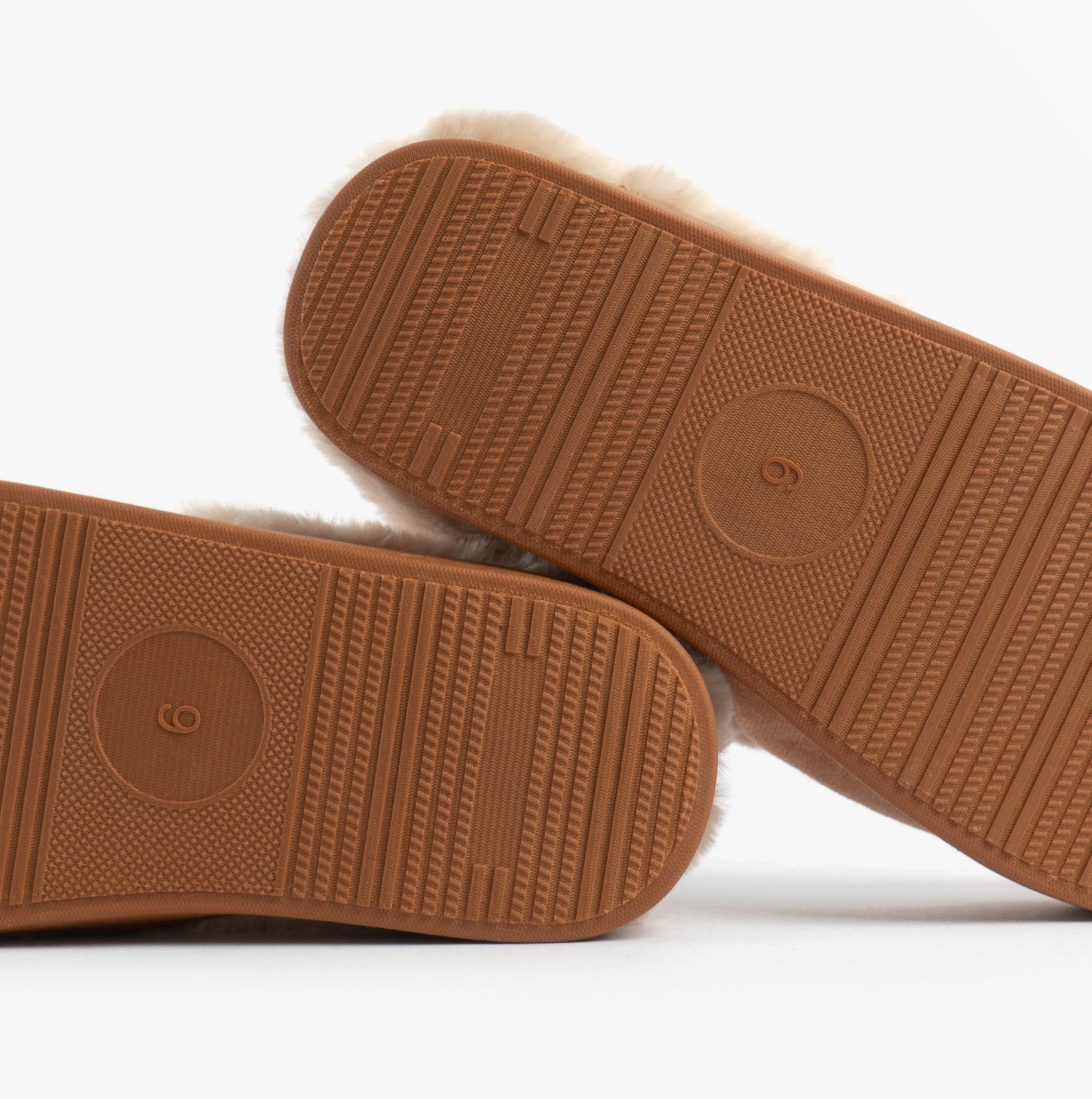 Jo & Joe ZOE Womens Mule Slippers Chestnut bottom sole view with textured rubber for grip.