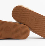 Jo & Joe ZOE Womens Mule Slippers Chestnut bottom sole view with textured rubber for grip.