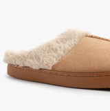 Jo & Joe ZOE Womens Mule Slippers Chestnut side view showcasing the soft faux fur lining and textile upper.