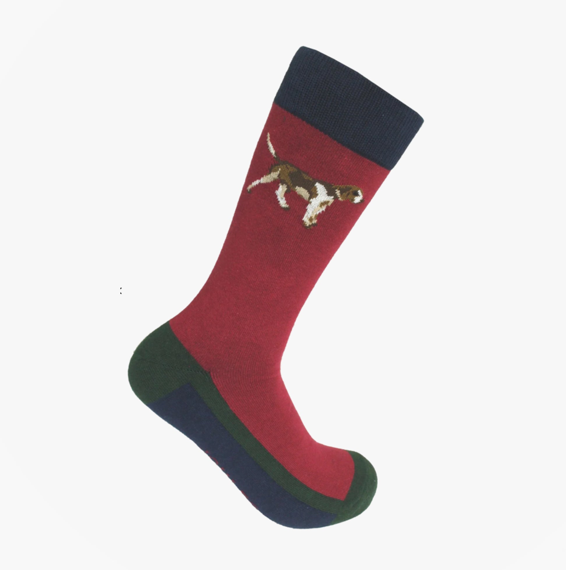 Joules CRACKER SOCKS Mens Cotton Socks Festive Characters side view of red sock with dog design