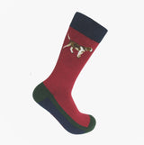 Joules CRACKER SOCKS Mens Cotton Socks Festive Characters side view of red sock with dog design