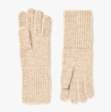 Joules EFFIE Womens Gloves Camel flat lay view showcasing soft fabric and ribbed design in camel color.