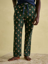 Joules DOZER Pyjama Bottoms Fenton Fox front view showcasing green fabric with fox pattern and relaxed fit.