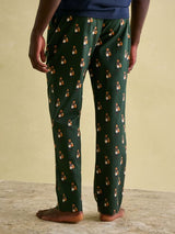 Joules DOZER Pyjama Bottoms Fenton Fox back view featuring green fabric with fox print, relaxed fit and comfortable cotton material.