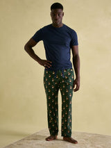 Joules DOZER Pyjama Bottoms Fenton Fox front view, green with fox print, relaxed fit, cotton fabric.