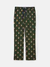 Joules DOZER Pyjama Bottoms Fenton Fox front view showing relaxed fit and green fabric with whimsical fox print.