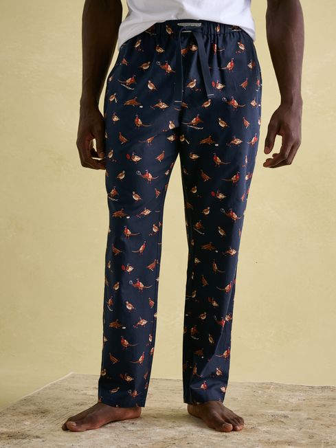 Joules DOZER Pyjama Bottoms Game Birds front view featuring a comfortable fit and vibrant bird print.