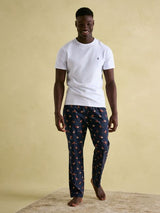 Joules DOZER Pyjama Bottoms Game Birds front view on model, featuring relaxed fit and side pockets.