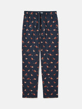 Joules DOZER Pyjama Bottoms Game Birds front view showcasing navy cotton fabric with game bird print.