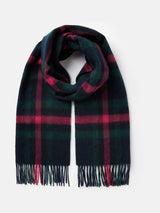 Joules LANGTREE Womens Scarf Navy Pink Check front view showing woven design and tasselled ends.