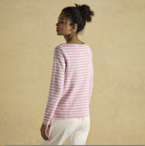 Joules HARBOUR Boat Neck 100% Cotton Breton Top Pink Stripe, back view showcasing the relaxed fit and long sleeves.