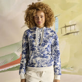 Joules MILBOURNE Womens Hoodie Blue Safari front view featuring floral design and relaxed fit.