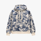 Joules MILBOURNE Womens Hoodie Blue Safari front view, featuring floral blue print on natural background.