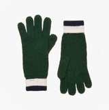 Joules POPLEY STRIPE Womens Gloves Green/Navy front view, featuring recycled polyester, acrylic, wool, and elastane.