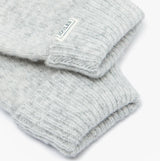 Joules ROSA Womens Gloves Grey detail view of soft knitted cuffs and brand tag.
