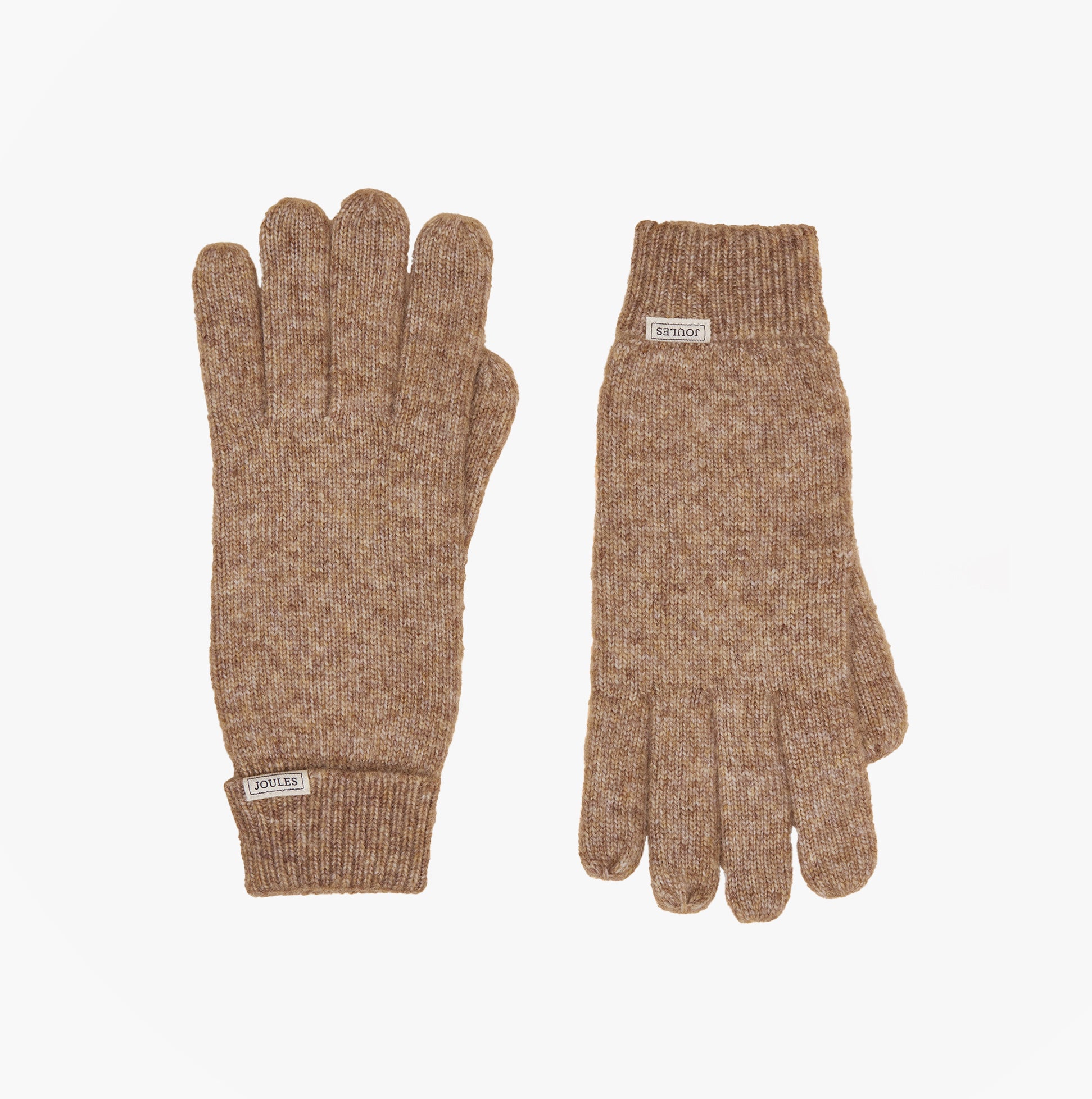 Joules ROSA Womens Gloves Oatmeal front view showing both gloves with knit texture and brand label.