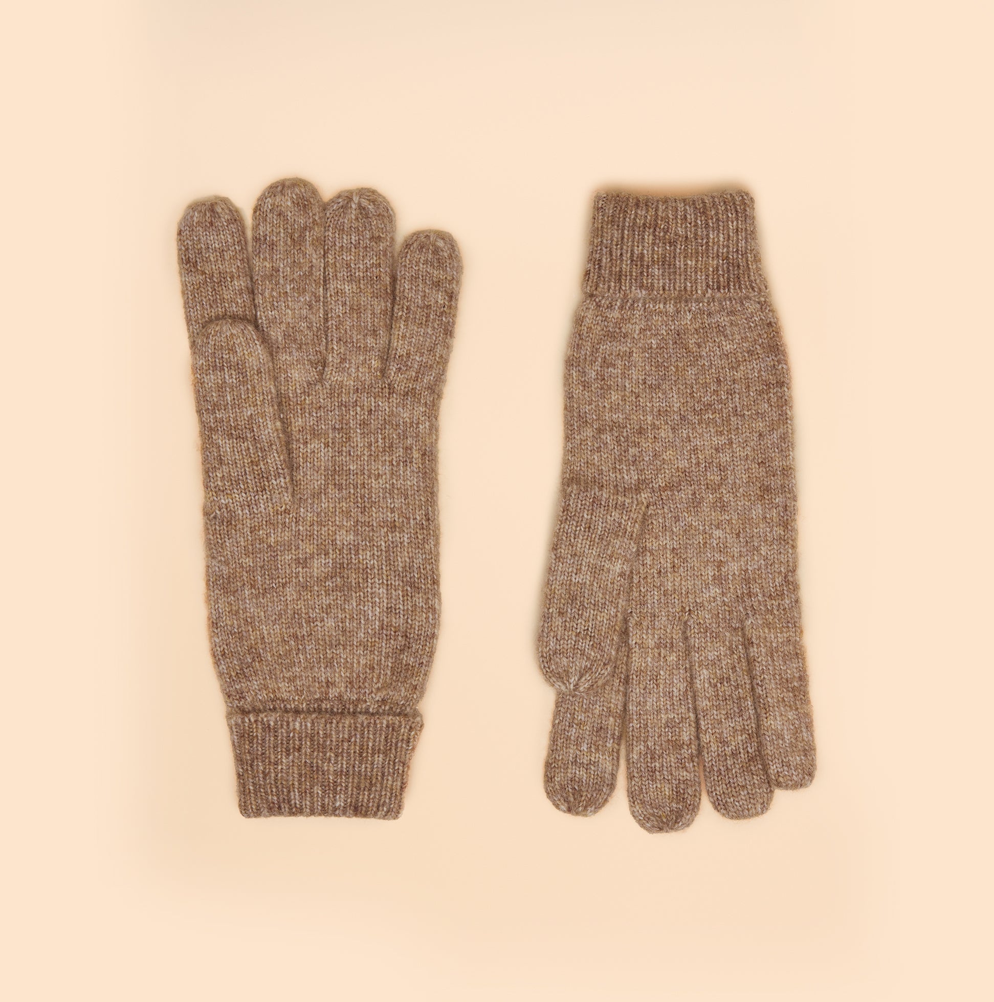 Joules ROSA Womens Gloves Oatmeal front view, showing the warm brown texture with ribbed cuffs.