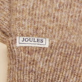Joules ROSA Womens Gloves Oatmeal, detail view of the label showing brand Joules on textured oatmeal fabric.