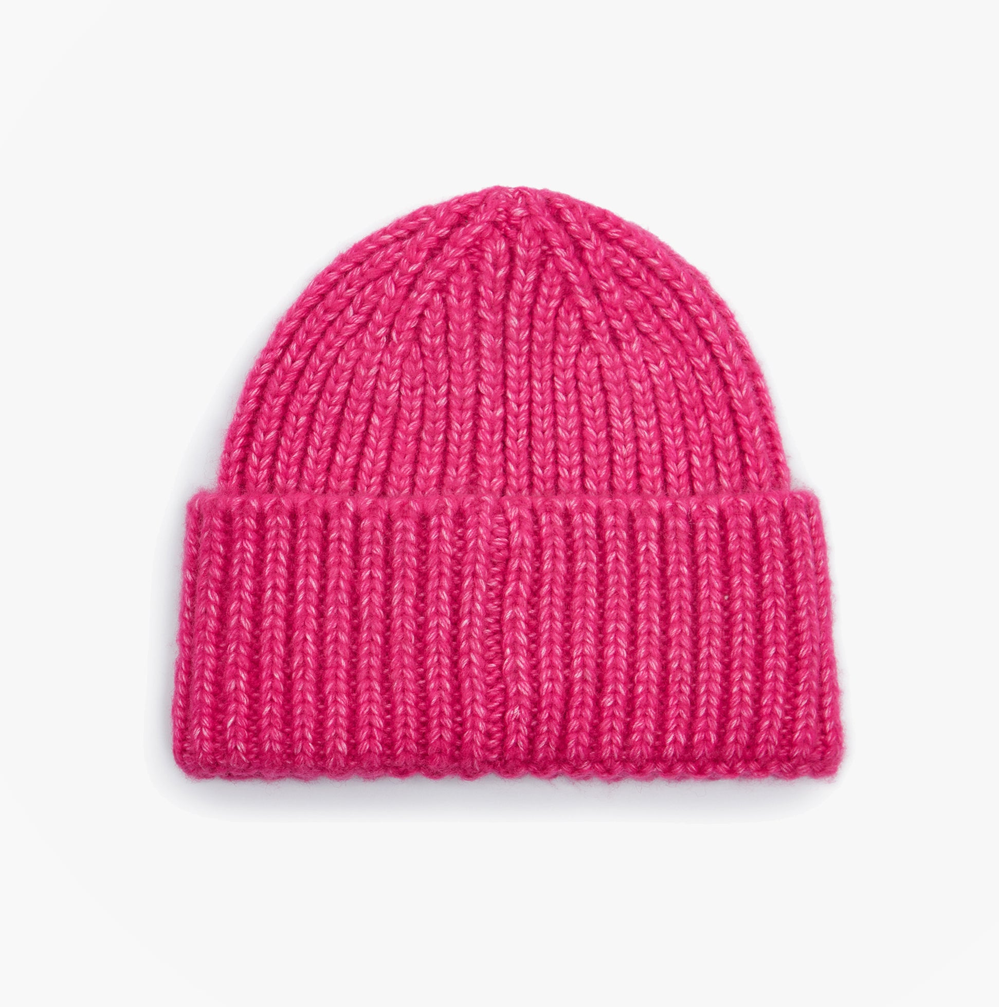 Joules ROSA Womens Beanie Pink top view showcasing its ribbed texture and vibrant color.