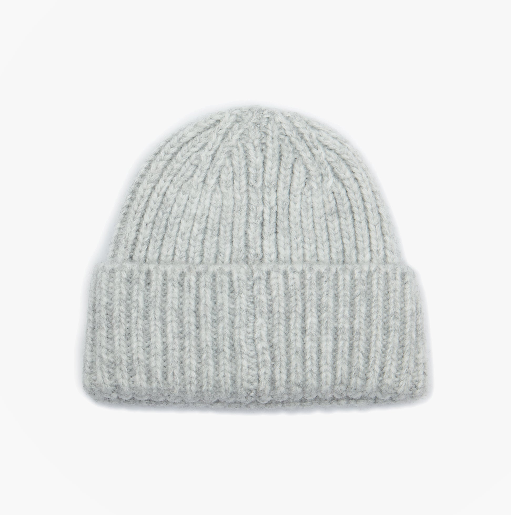 Joules ROSA Womens Beanie Grey top view showcasing soft knitted design in light grey color.