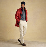Joules HAMMOND Mens Beanie Navy worn with red jacket and checkered shirt, side view model pose.