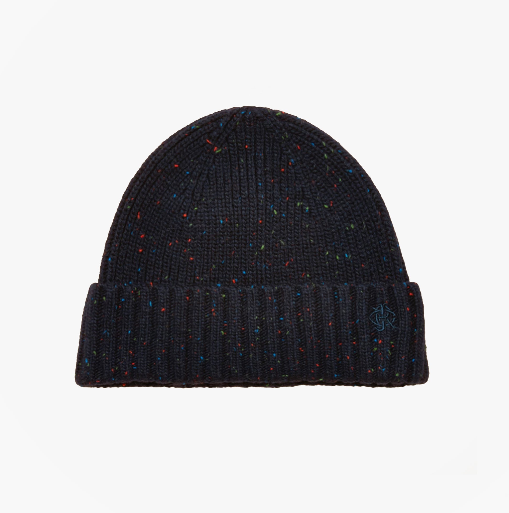 Joules HAMMOND Mens Beanie Navy top view showcasing knit texture and colorful specks