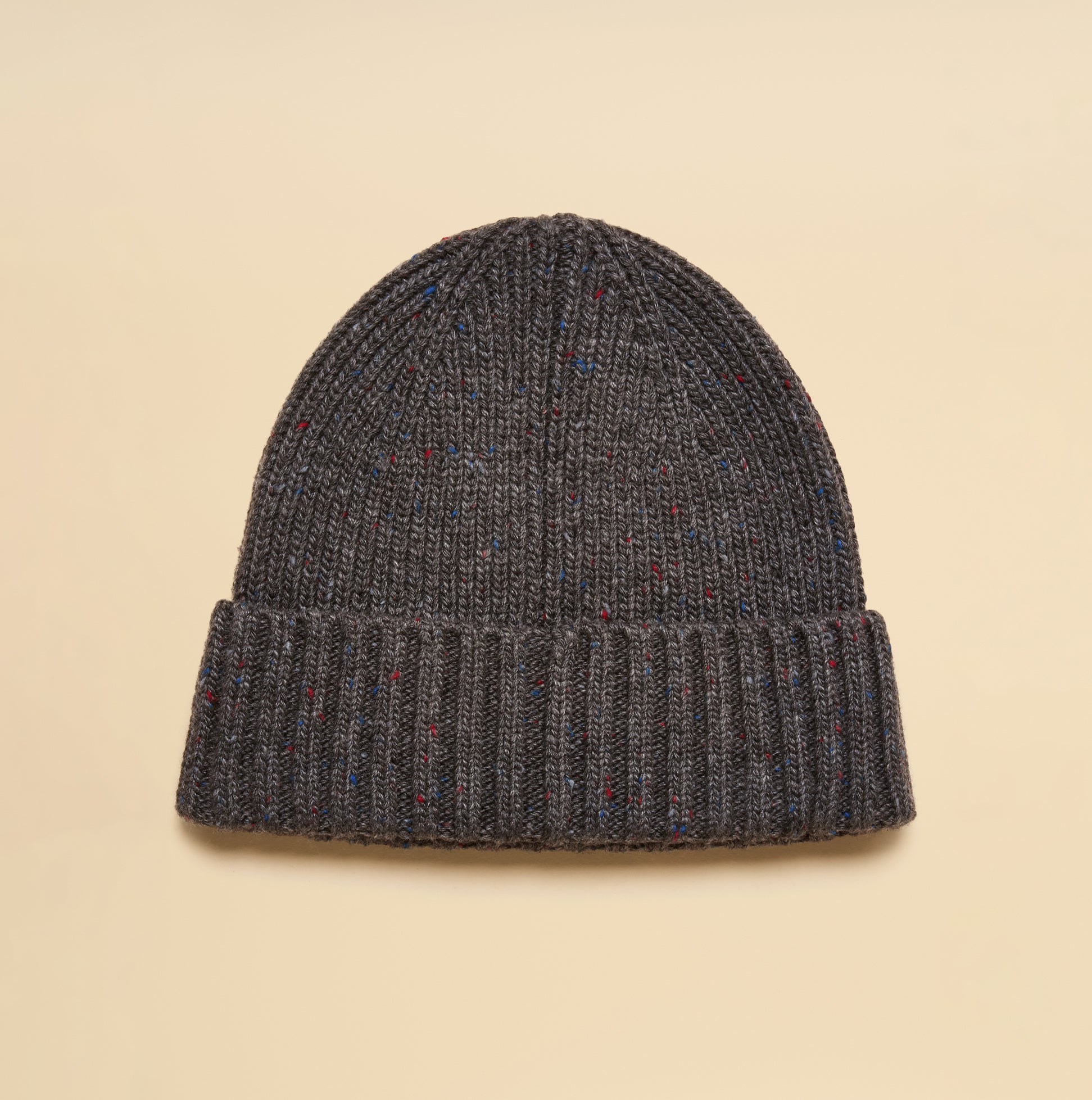 Joules HAMMOND Mens Beanie Grey top view showcasing knitted texture and vibrant specks.