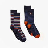 Joules KINGSBURY Mens Socks Navy/Ginger, front view showcasing striped and solid designs with orange accents.