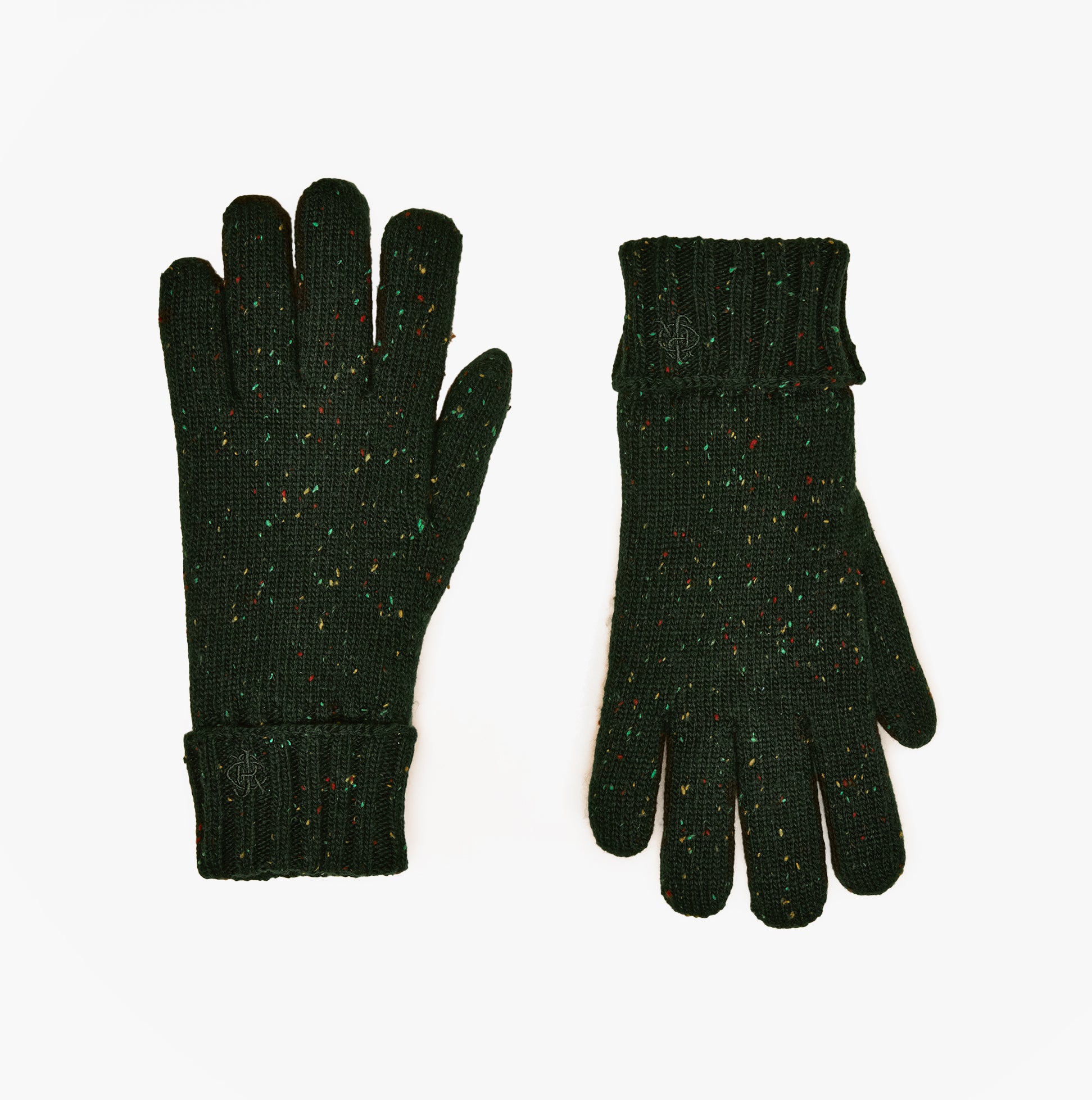 Joules HAMMOND Mens Gloves Green, front view, textured knit with colorful specks, stylish for winter.