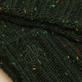 Joules HAMMOND Mens Gloves Green detail view showcasing rich green yarn with colorful flecks and embroidered logo.