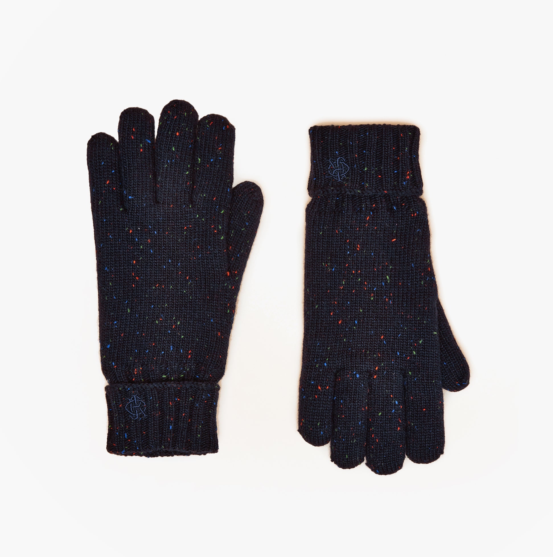 Joules HAMMOND Mens Gloves Navy front view showing design and texture of the knitted fabric.
