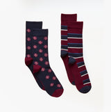 Joules KINGSBURY Mens Socks Navy, front view showing crew socks with polka dot and striped patterns.