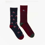 Joules KINGSBURY Mens Car Design Socks Red/Blue front view showing two pack of crew socks with car designs.