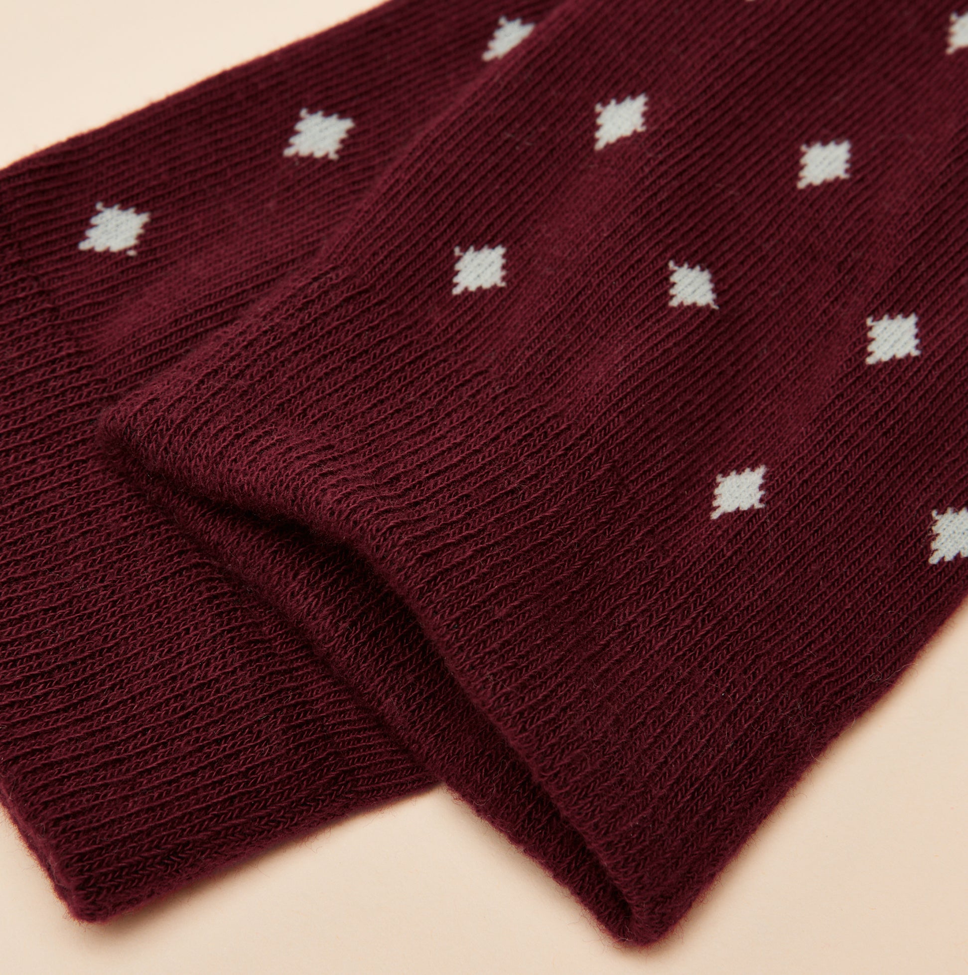 Joules KINGSBURY Mens Socks Red/Green detail view showcasing the maroon sock with grey diamond patterns.