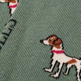 Joules EVERYDAY Womens Socks Green/Blue detail view showcasing dog pattern design on the fabric.