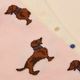 Joules EVERYDAY Womens Socks Pink/Blue detail view featuring playful dog designs and polka dots.