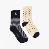Joules EVERYDAY Womens Socks Navy/White side view showing striped and polka dot designs in navy and cream.