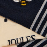 Joules EVERYDAY Womens Socks Navy/White detail view featuring navy color with bee design and striped pattern.