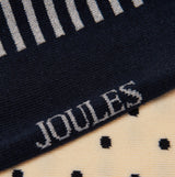 Joules EVERYDAY Womens Socks Navy/White detail view showcasing fabric patterns and logo.