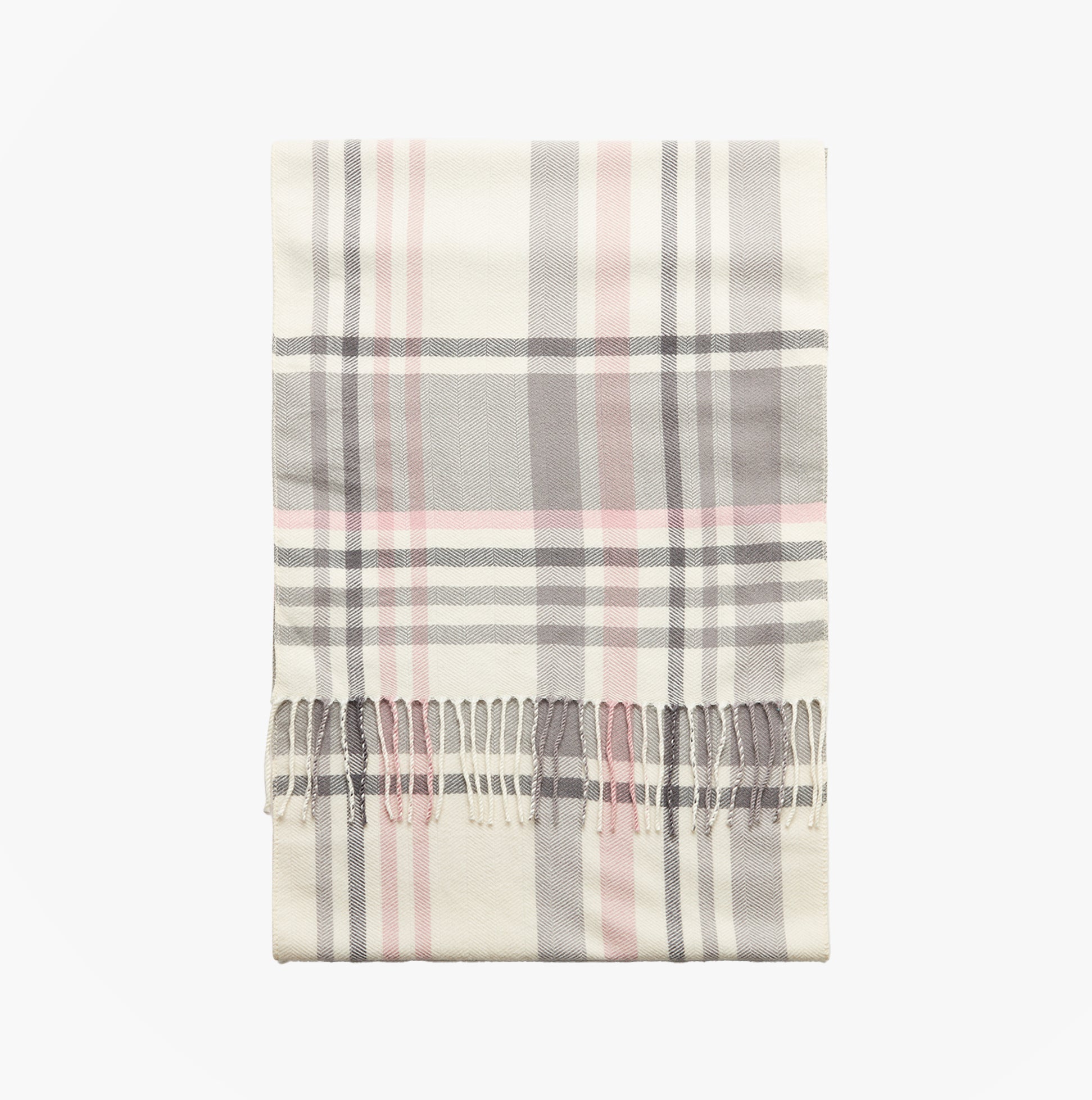 Joules LANGTREE Womens Scarf Pink/Grey front view showcasing a stylish plaid design in soft materials.
