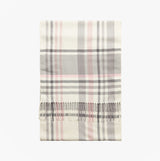 Joules LANGTREE Womens Scarf Pink/Grey front view showcasing a stylish plaid design in soft materials.