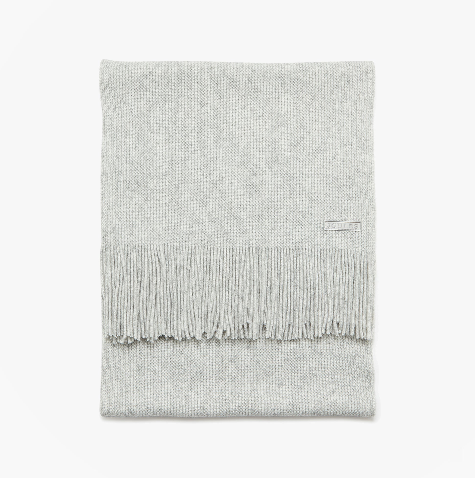 Joules ROSA Womens Winter Grey detail view of a grey blanket with fringes.