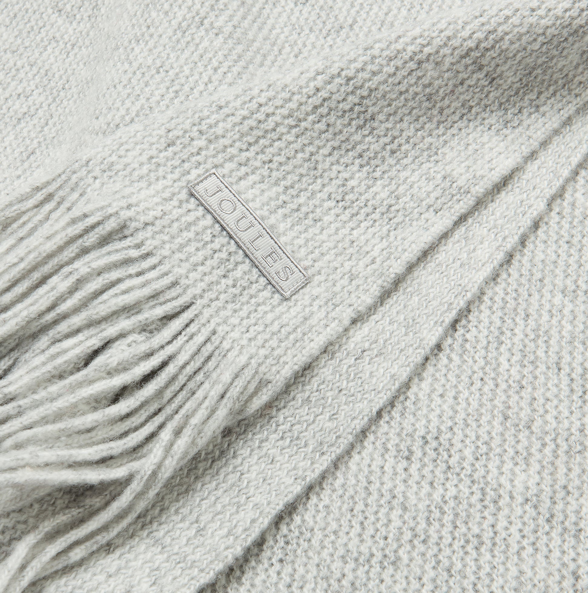 Joules ROSA Womens Winter Grey detail view showcasing soft texture and fringed edge.